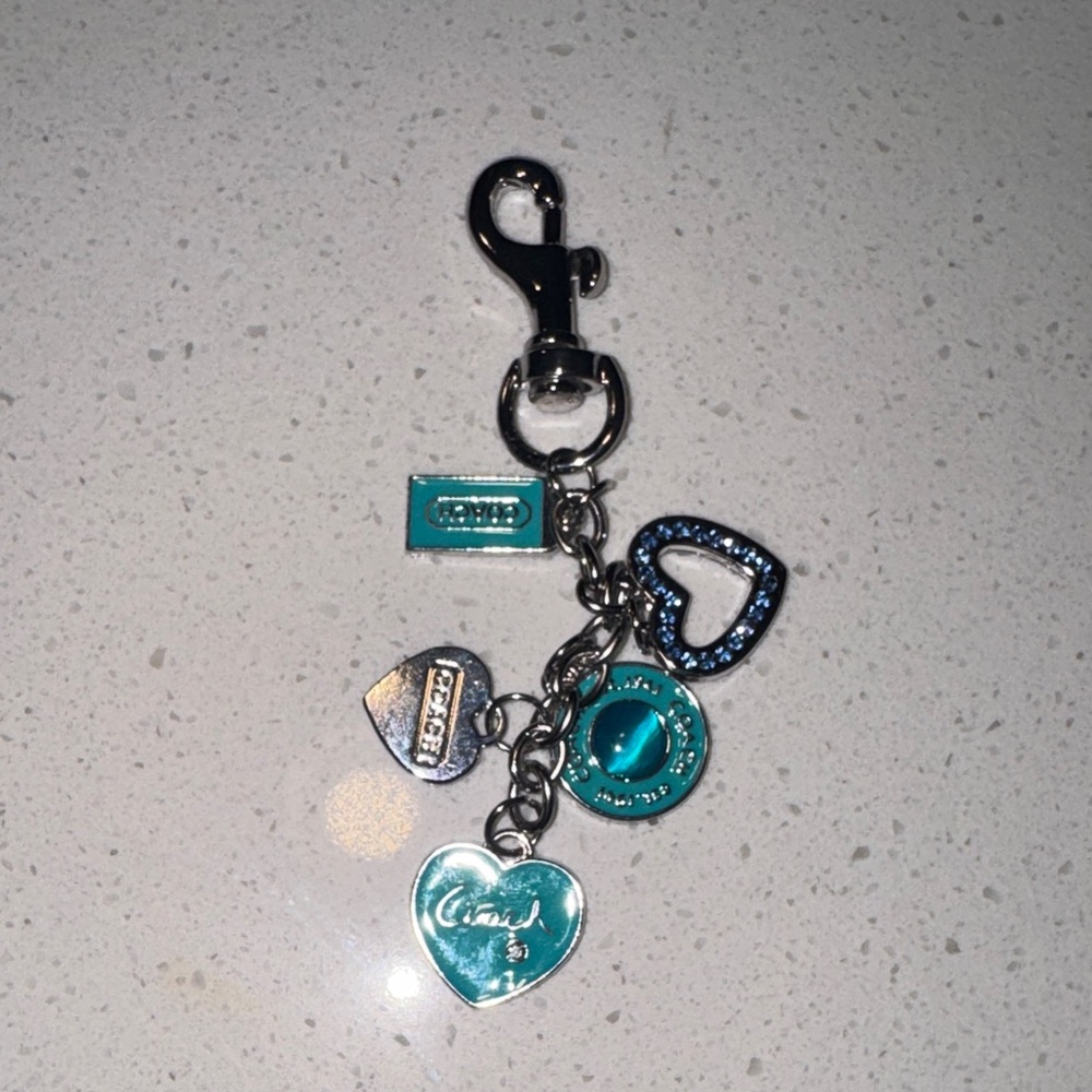 Coach Teal and Blue Heart Keychain